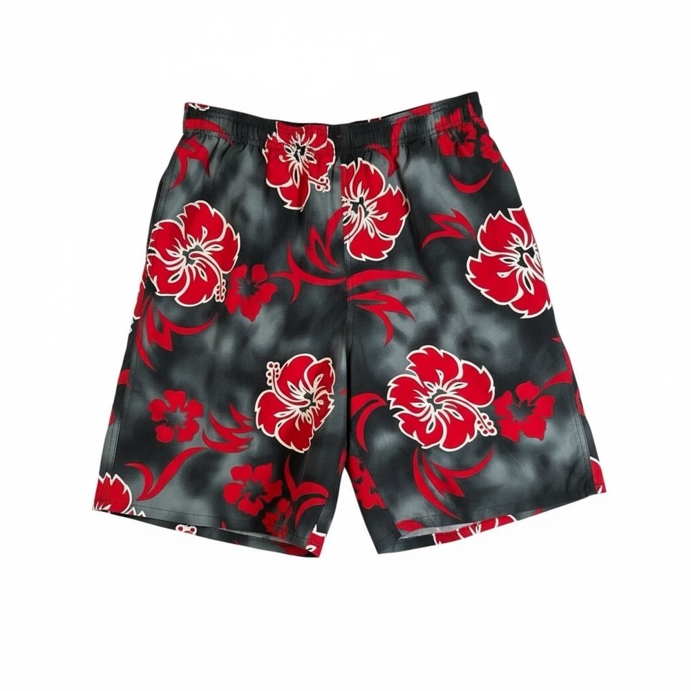 Speedo Men's Aloha Floral Swim Trunks Shorts Black Red Size L